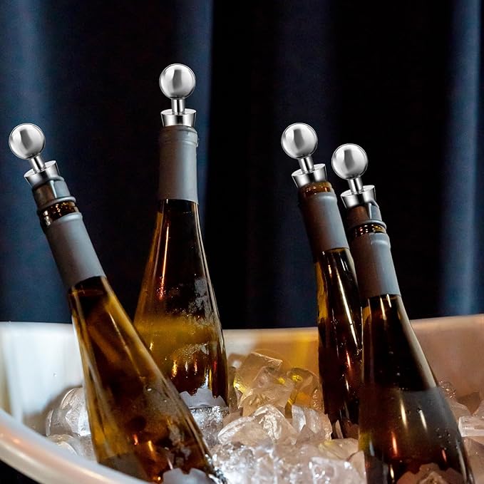 4 Set Wine Stoppers Vacuum Aluminium Silicone Wine Bottle Stopper Reusable, Leak-Proof Wine Corks Caps for Bar, Party, Camping, And Wedding