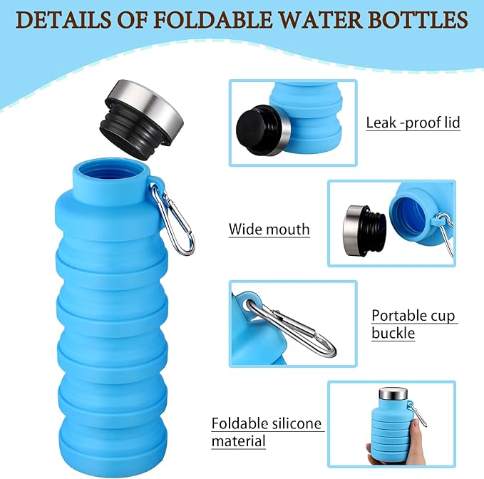 17oz Collapsible Water Bottles for Travel 500ml Reusable Foldable Silicone Water Bottle with Portable Buckle Silicone for Camping Hiking Sport