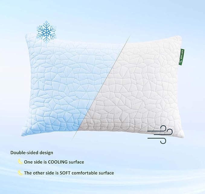 Cooling Pillows for Sleeping, Adjustable Shredded Memory Foam Pillow Standard Set of 1, Cool Pillow for Hot Sleepers, with Extra Fill for Side Back and Stomach Sleepers
