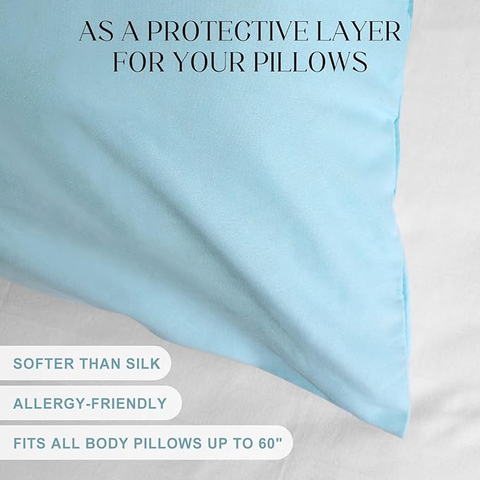 Soft Body Pillow Covers Pillowcases 60 x 21 Inch, WINKAURA Premium Long Pillow Cover for Bed Fits 54x20 Pillow, Envelope Closure, Stylish Wrinkle and Stain Resistant,Aqua