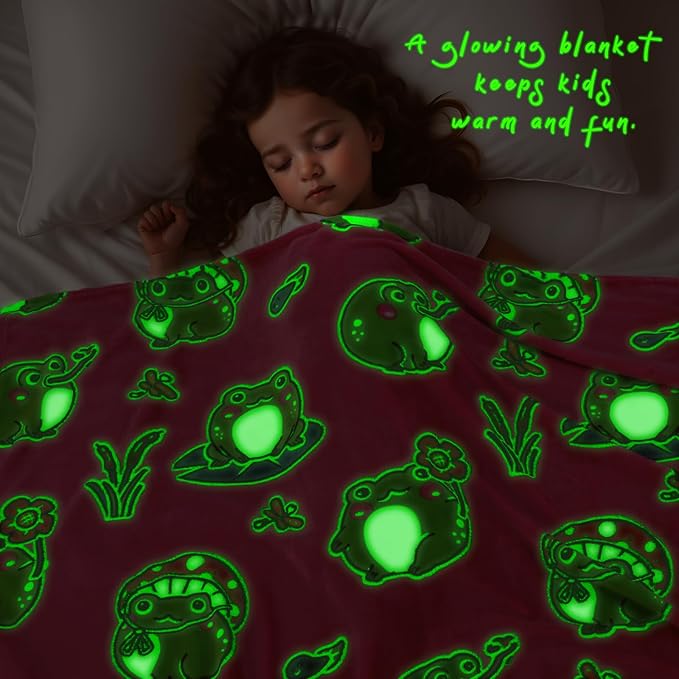 Cute Frog Blanket Glow in The Dark Blanket Frog Gifts for Kids Girls Frog Decor 50"x60"