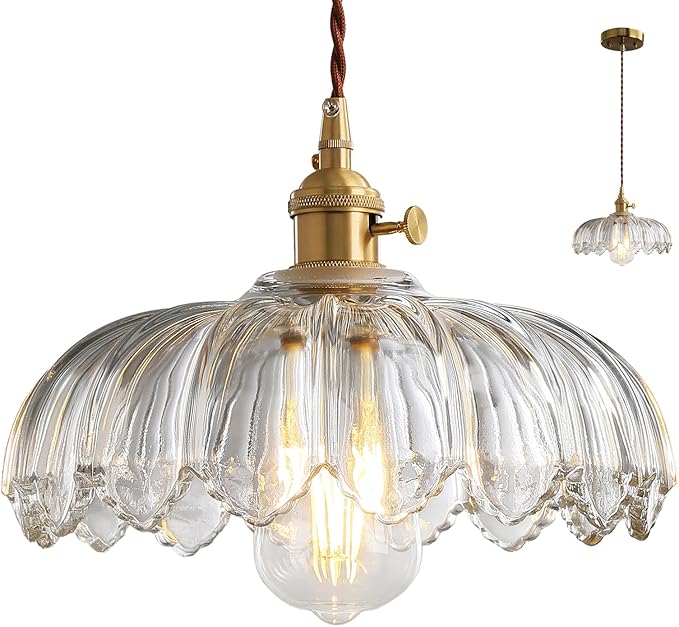 Glass Pendant Lights Kitchen Island, Vintage Pendant Light Fixtures Small Pendant Light Dining Room, Sloped Hanging Lamps for Living Room, Schoolhouse, Entryway, Foyer, E26