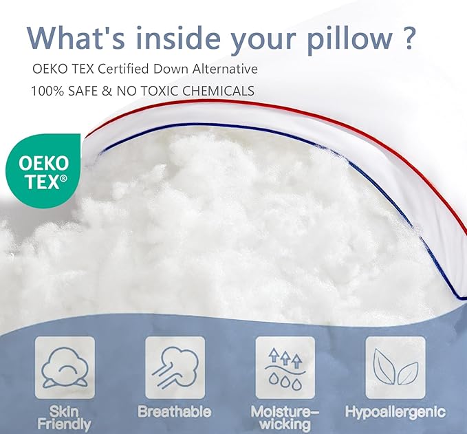 Pillows King Size Set of 2, Fluffy Bed Pillows for Sleeping, King Pillows 2 Pack with Hotel Quality, Medium Firm and Supportive Down Alternative Pillow for Side and Back Sleeper, 20" x 34"