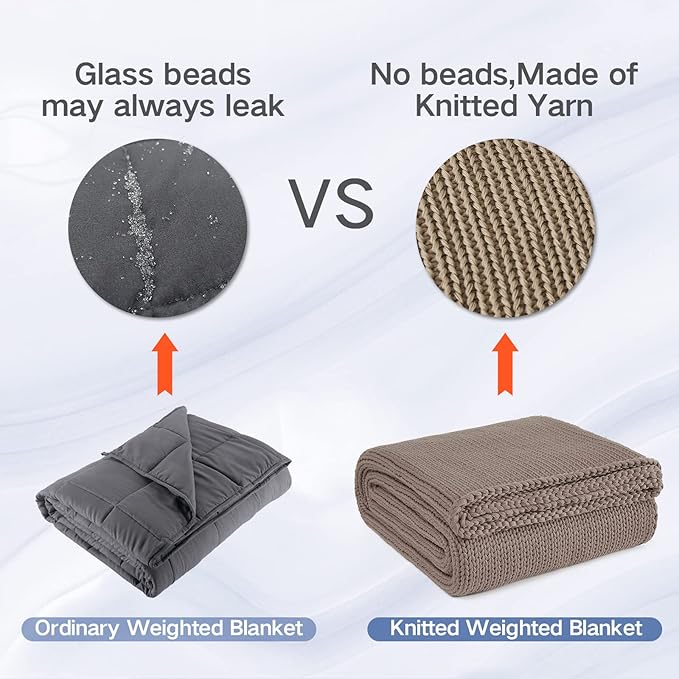 Knitted Weighted Blanket(Beige 60"x80" 15lbs),Home Décor Cooling Throw Blanket for Hot Sleepers,Hand Made Chunky Knit Heavy Blanket for Adults Use on Queen/King Size Bed