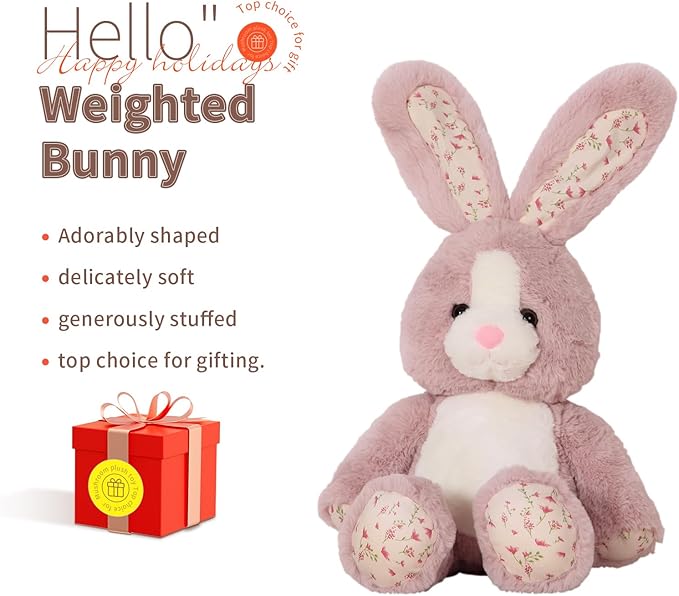 20 inch Long Ear Bunny Plush, Pink Bunny Weighted Stuffed Animals, Big Rabbit Plushies Pillow Toys, Birthday Gift for Kids and Adults.