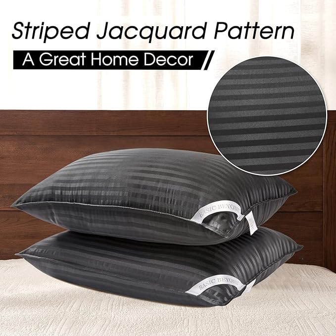 Basic Beyond Bed Pillows for Sleeping - King Size Pillows Set of 2 - Luxury Hotel Collection Down Alternative Pillows, Black, 20x36 Inches