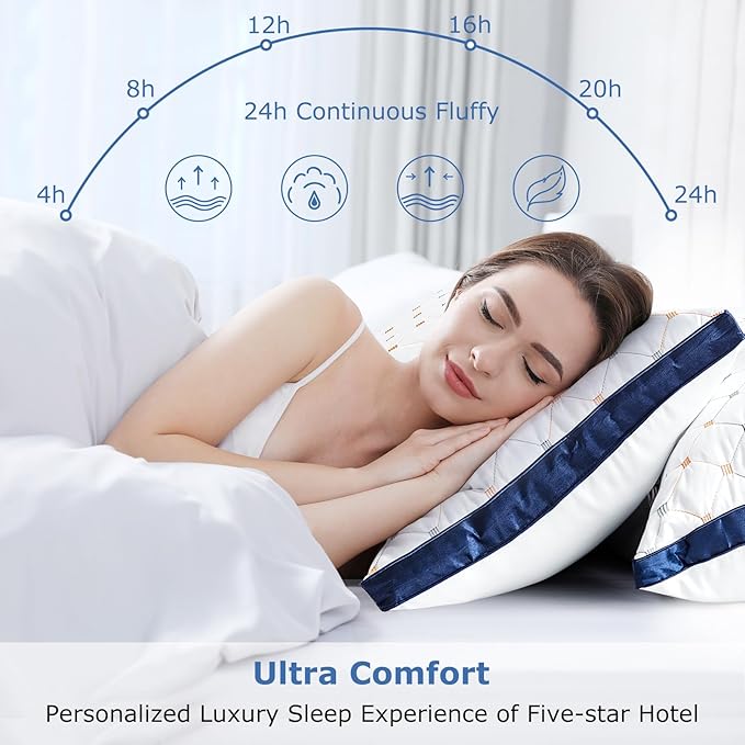 Pillows King Size Set of 2, Luxury Hotel Quality Bed King Pillows, Fluffy Down Alternative Pillows 2 Pack for Sleeping, Soft Gusseted Cooling Pillows for Side, Back or Stomach Sleepers