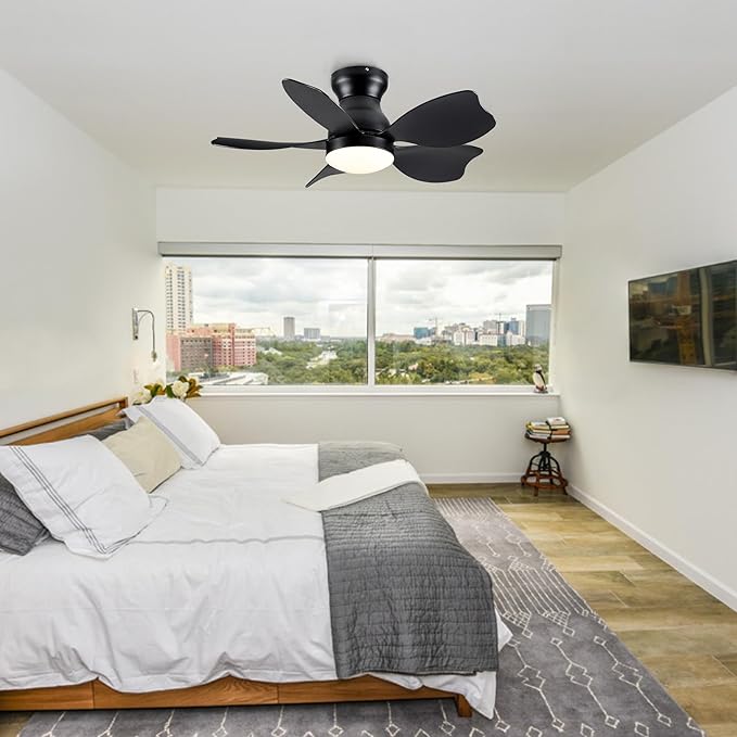 NicBex Ceiling Fan 30 Inch Indoor Modern Ceiling Fans with Integrated LED Light and Remote Control Flush Mount Ceiling Fan with 5 Blades for Living Room, Bedroom, Black