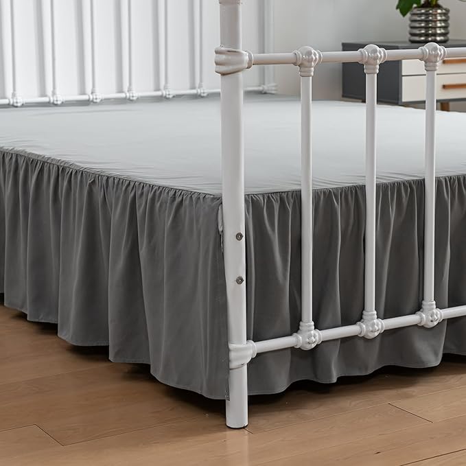 Bed Skirt Queen Size Ruffled Bed Skirt with Split Corners, 16 Inch Drop Dust Ruffle Bed Skirt with Platform, Gray, Queen - 16" Drop