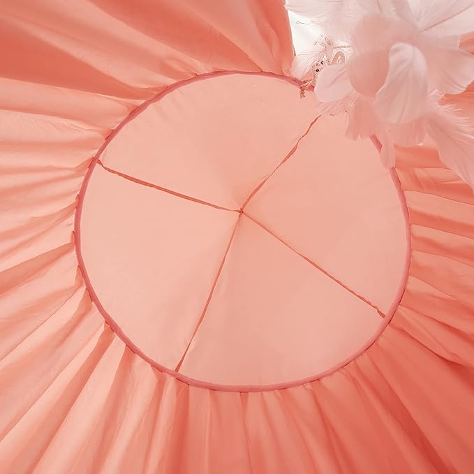 Mengersi Bed Canopy Play Tent for Kids, Round Dome Kids Mosquito Net Indoor Outdoor Castle Hanging House Decoration Reading Nook (Beige Pink)