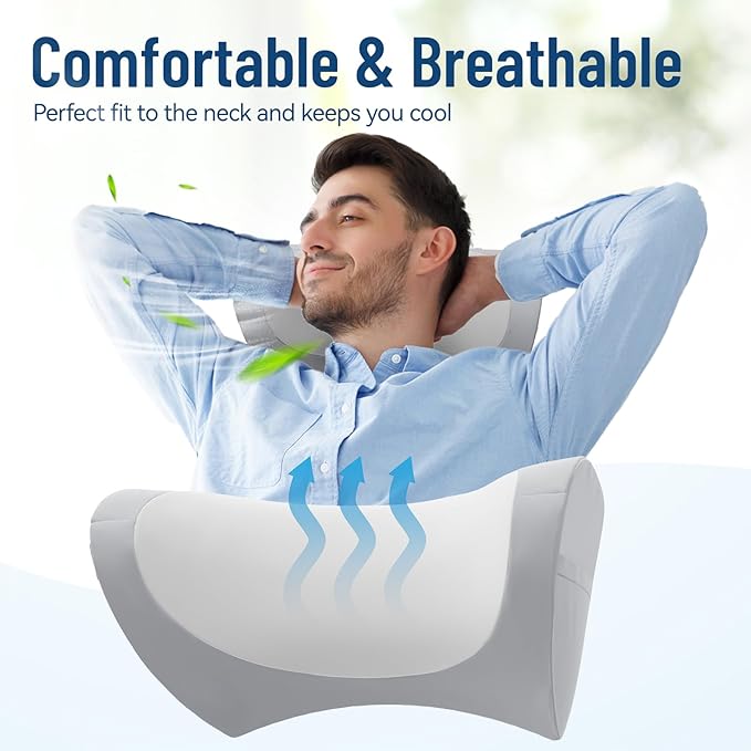 PouHenier.jh Ergonomic Headrest Pillow for Recliner Chair Sleeping Neck Support, Memory Foam Head and Neck Cushion Pillow with Adjustable Velcro for Sofa, Couch, Office Chair, Side and Rear Pockets