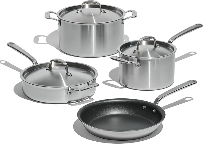 Made In Cookware - 7 Piece Non Stick Pot and Pan Set (Graphite) - 5 Ply Stainless Clad - Includes Stock Pot, Saute Pan, Saucepan, and Frying Pan - Professional Cookware - Crafted in Italy