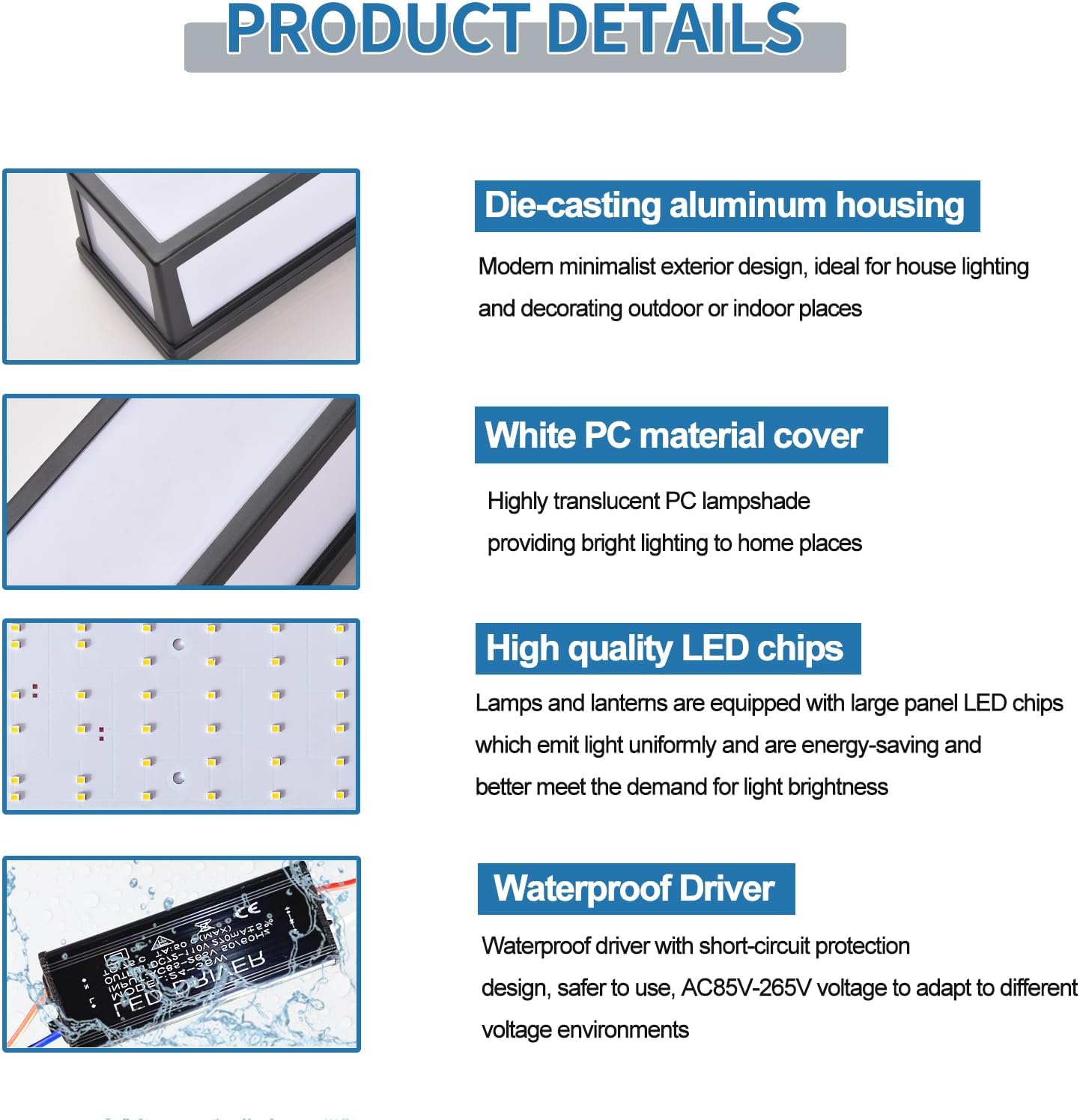 2-Pack Outdoor Wall Light LED 30W Aluminum - Black Modern Exterior Sconce,3000K Warm,Waterproof Rectangular Porch Wall Mount Lighting Brightens to Patio,Garage,Front Door