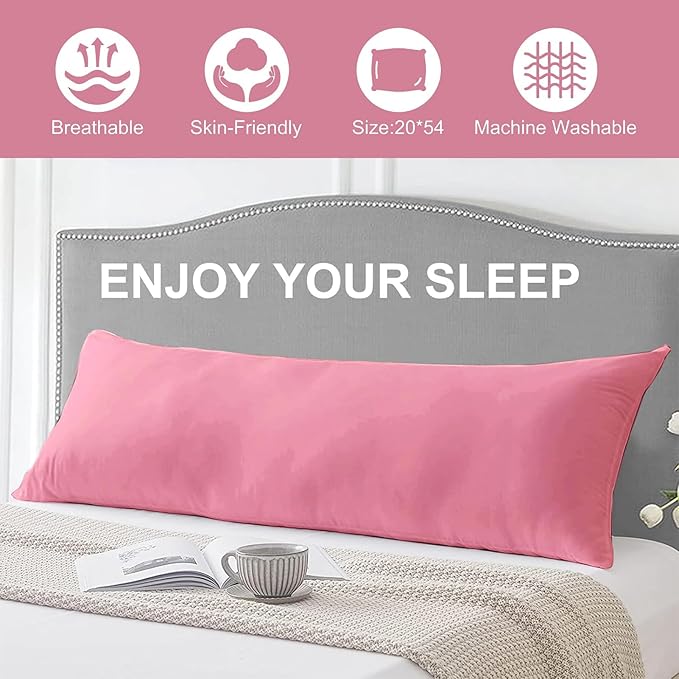 DOWNCOOL Large Body Pillow Insert- Breathable Full Body Pillow for Side Sleeper - Soft Long Bed Pillow for Adults - 20 x 54 inch (Pink)
