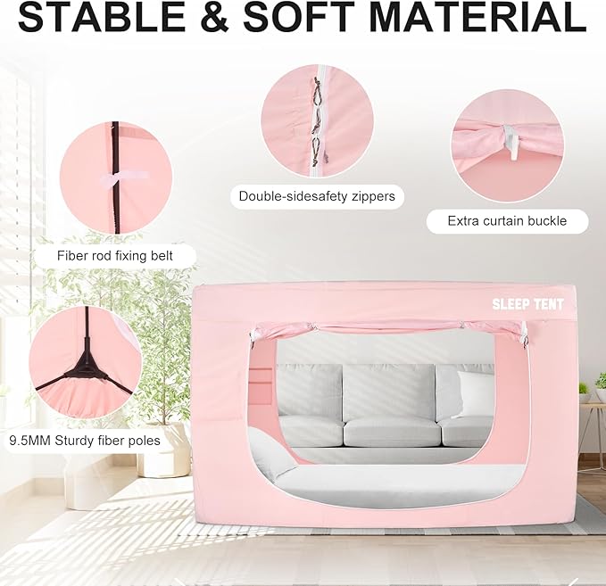Bed Tent Bunk Twin Bed Canopy Dream Tents for Indoor Portable Blackout Tents Privacy Space Warm Breathable Sleeping Tents for Kids and Adult(Pink,Mattress Not Included) Reducing Light