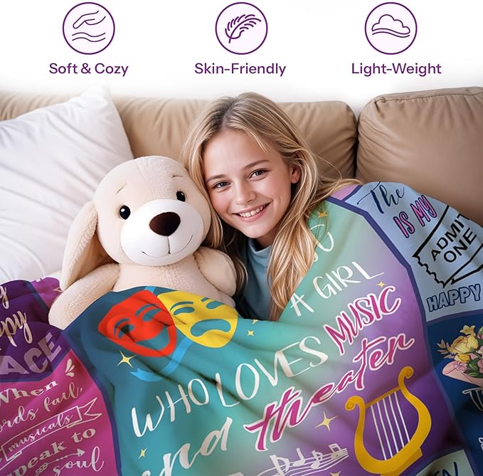 Theater Gifts, Theater Gifts for Girls, Theatre Gifts, Gifts for Theater Lovers, Musical Theater Gifts, Broadway Gifts, Theater Blanket for Girls on Birthday Christmas 40x50 in