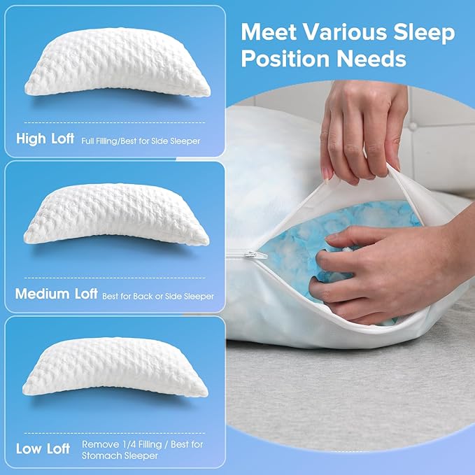 Side Sleeper Pillows for Neck and Shoulder Pain Relief, Cooling Shredded Memory Foam Bed Pillows for Sleeping, Adjustable Curved Pillow with Washable Cover Bamboo Rayon Pillow, King Size