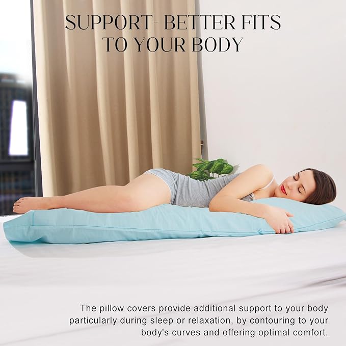 Soft Body Pillow Covers Pillowcases 60 x 21 Inch, WINKAURA Premium Long Pillow Cover for Bed Fits 54x20 Pillow, Envelope Closure, Stylish Wrinkle and Stain Resistant,Aqua