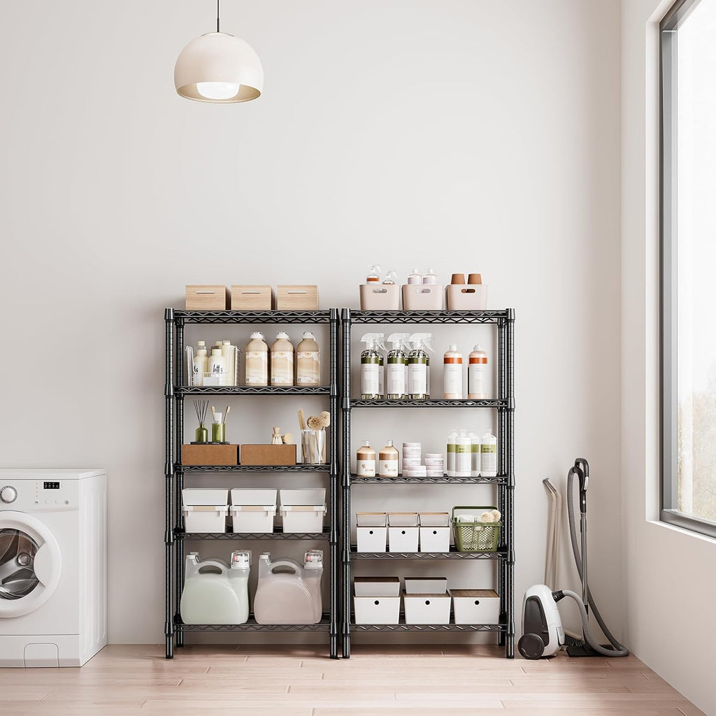 1250 lbs 5 Tier Shelf Metal Storage Shelves Shelving Wire Rack Heavy Duty Closet Organizers for Garage Kitchen Bathroom Laundry Black 13.8" D x 29.5" W x 59.5" H