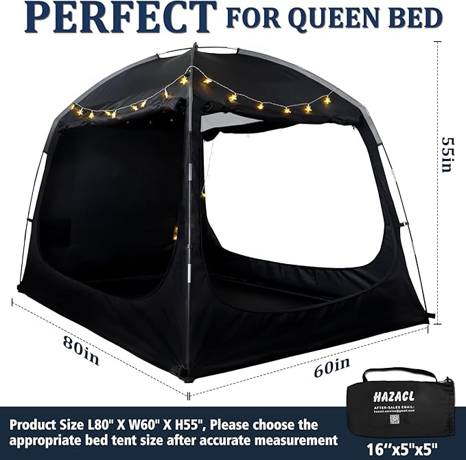 Bed Tent Twin Full Queen King Size Canopy Tent for Kids and Adult - 80% Blackout Indoor Sleeping Tents with Star String Lights, Big Space Breathable Dome Tent Playhouse for Boys & Girls