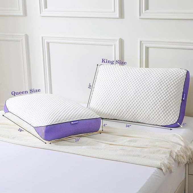 HOMELAB Adjustable Shredded Memory Foam Pillow Queen Size, Cooling Bed Pillow for Sleeping with Removable Cover, Medium Pillow for Side Stomach & Back Sleepers, 1 Pack 20"x28"