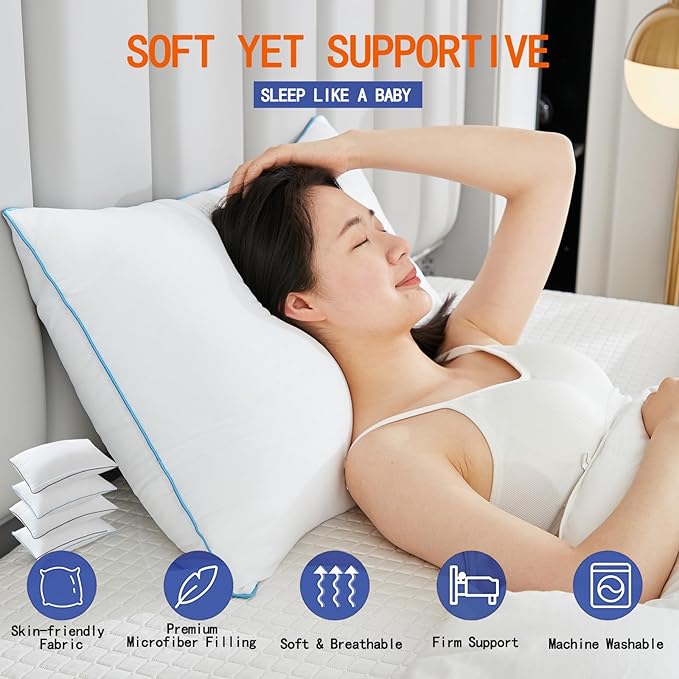 Bed Pillows for Sleeping - Pillows Standard Size Set of 4 Cooling Luxury Hotel Quality Pillow with Premium Plush Soft Down Alternative Fill for Side Back or Stomach Sleepers
