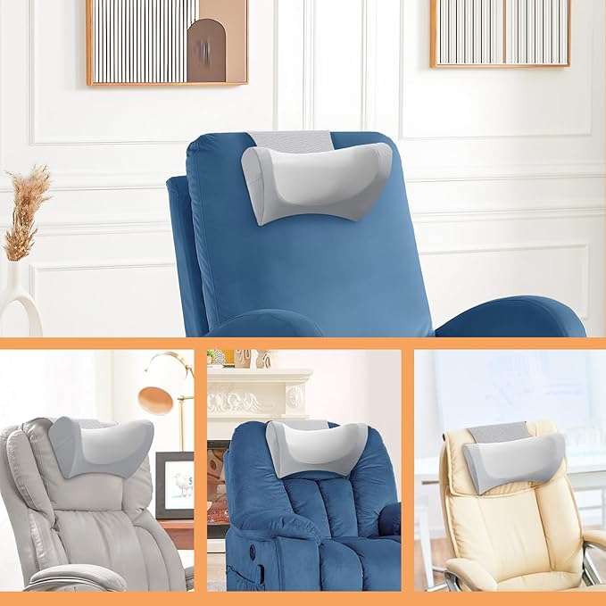 PouHenier.jh Ergonomic Headrest Pillow for Recliner Chair Sleeping Neck Support, Memory Foam Head and Neck Cushion Pillow with Adjustable Velcro for Sofa, Couch, Office Chair, Side and Rear Pockets