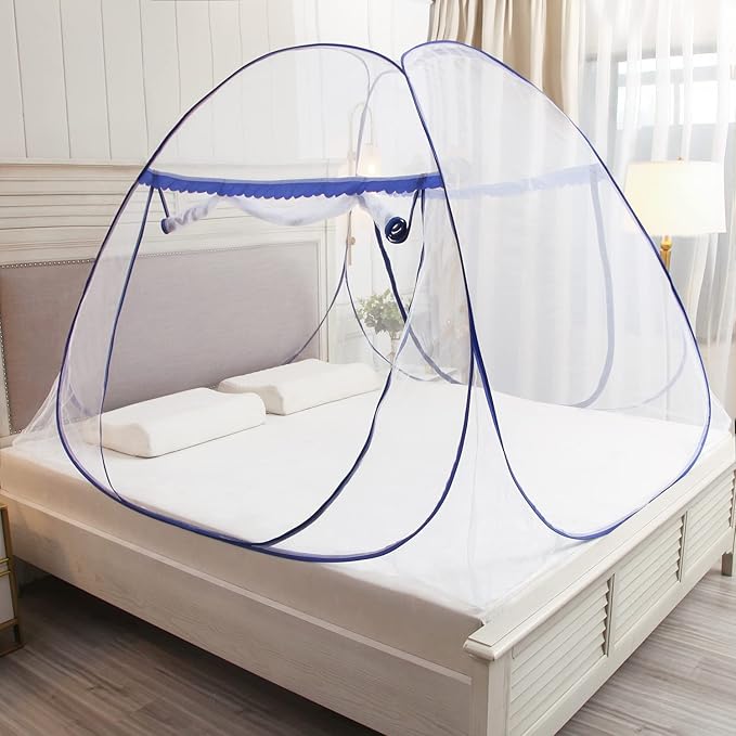 Pop-up Mosquito net Double Bed,L75x W47 x H55 in Double Door Zip Portable Tent Travel Mosquito net Free-Standing use one Compartment to Install Suitable for Bedroom no Hooks no Chemicals.