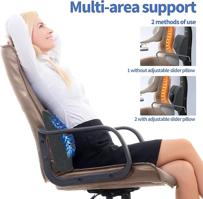HOMBYS Memory Foam Lumbar Support Pillow for Recliner with Adjustable Slider,Ergonomic Memory Foam Back Cushion for Recliner,Chair Back Support Providing Accurate Pain Point Support for Office/Car