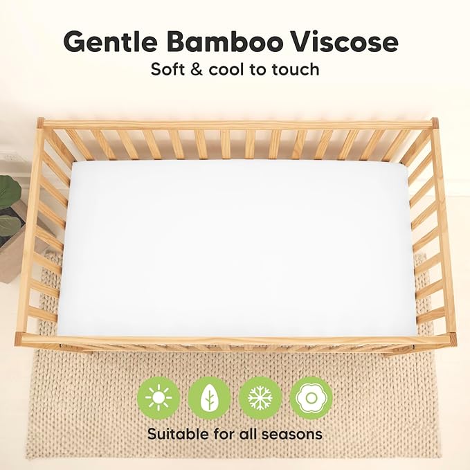 2-Pack Waterproof Crib Sheets for Boys, Girls - Viscose Derived from Bamboo Crib Sheets Neutral, Crib Mattress Protector Sheet, Soft Toddler Bed Sheets, Fitted Baby Crib Sheets Girl, Boy (Rose)