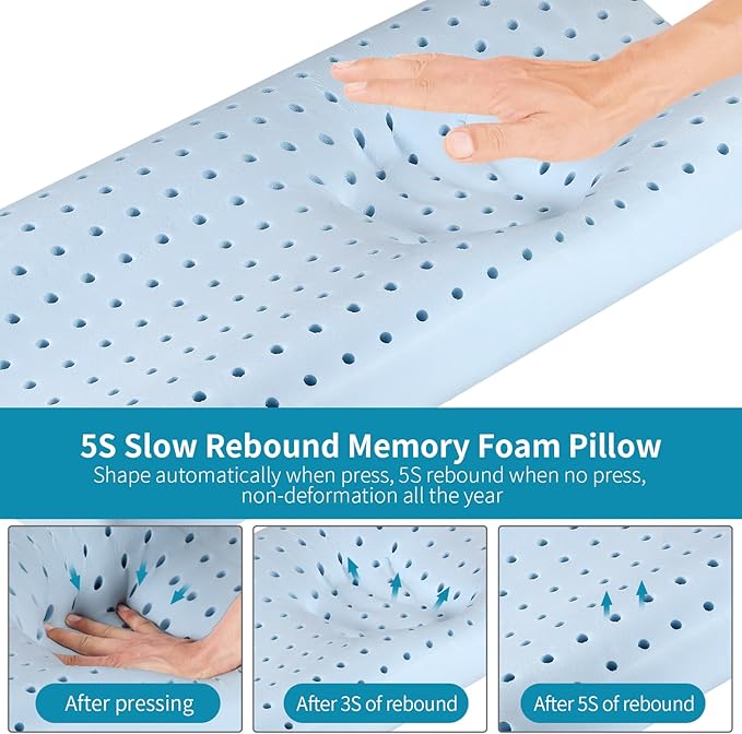 Memory Foam Pillows Neck Pillow Bed Pillow for Sleeping Ergonomic Cervical Contour Pillow for Side Back Stomach Sleeper for Neck and Shoulder Pain