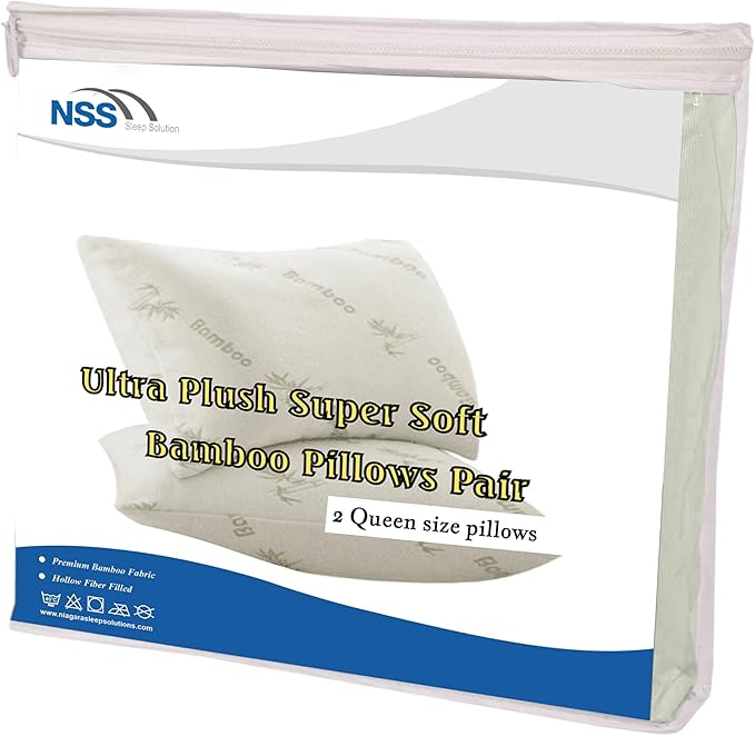 Bed Pillows for Sleeping 2 Pack Queen Size Viscose Made from Bamboo Ultra Soft Bounce Back Pair Soft Side Back Stomach Sleepers Pillows Down Alternative