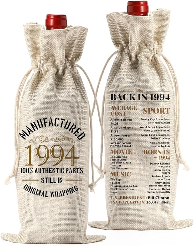 30th Birthday Gifts for Her Women Men, Best Gift for 30 Year Old Man Husband Wife Friends Sisters Girlfriend, Happy 1994 30th Birthday Anniversary Decorations Wine Bag?Wine Gifts Wine Gift Bag