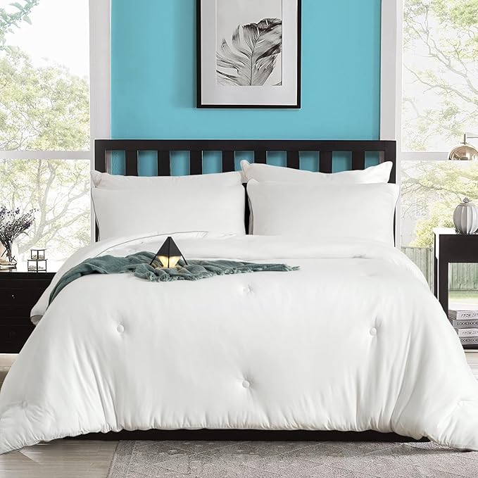 KASENTEX Super-Duper 104x90 Ultra Soft Jersey Knit King Size Comforter Set, 1 Buttery Smooth Solid Bedding Duvet Insert and 2 Pillow Cases with Zipper, Winter Warm, White