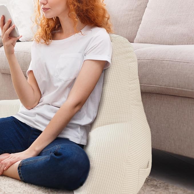Back Pillow for Bed Sitting Up,Reading Pillow for Sitting in Bed Adult with Arm Pillow,Back Rest Pillow for Sitting in Bed with Pockets,While Gaming,Working,Watching,Standard-Ivory