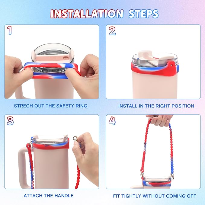 2PCS Water Bottle Handle Strap,Silicone Water Bottle Sling Compatible with Stanley Water Cup Accessories Water Bottle Holder with Strap Fits Most 8-40oz Water Bottles(2+4)