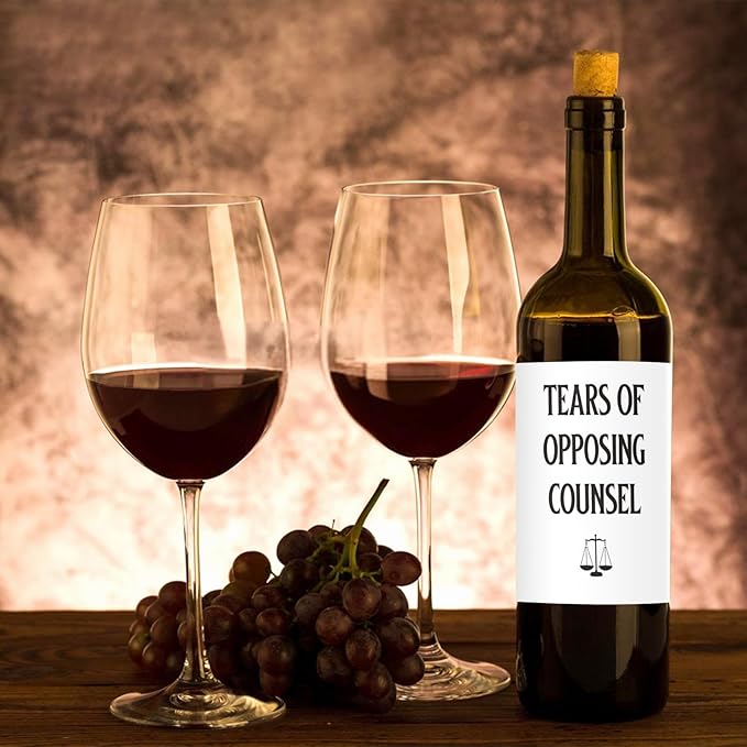 24Pcs Lawyer Graduation Wine Labels Lawyer Appreciation Gifts Wine Bottle Stickers Tears of Opposing Counsel Wine Labels for Bottles Gifts for Women Men