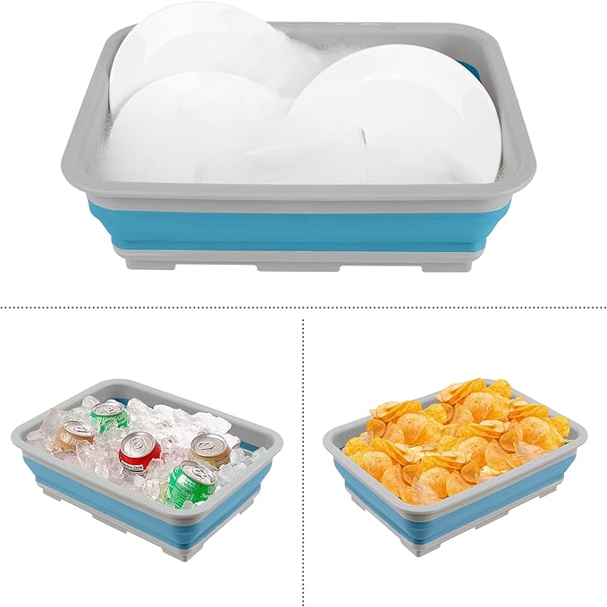 Set of 2 Multipurpose Wash Bins – 10-Liter Basins for Camping, Parties, or Cleaning – Collapsible Bucket Set by Wakeman (Blue)