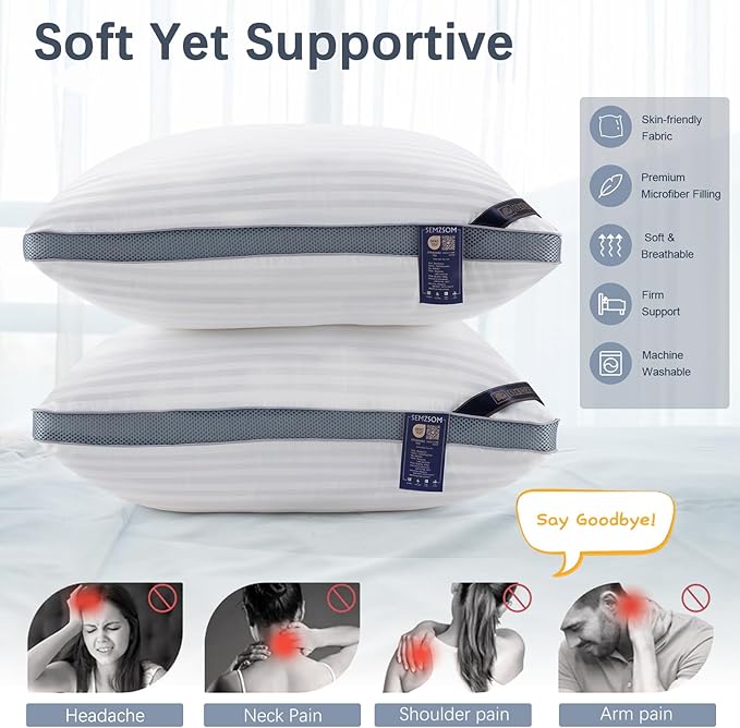 Luxury Cloud Bed Pillows for Sleeping, European Size Set of 2, Cooling Design with Premium Down Alternative Filled for for Back, Stomach or Side Sleepers