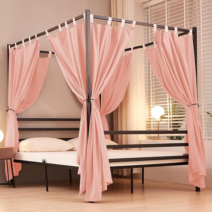 Akiky Canopy Bed Curtains 4 Corner Bed Canopies Pink Canopy Curtains Panel 8 Drapery Panel Curtain for All Bed Sizes