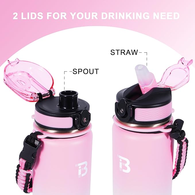 32oz Insulated Water Bottle with Straw Lid & Spout Lid & Paracord Handle, Stainless Steel Water Bottle Wide Mouth, Double Wall for Women Men Gym Fitness Outdoor