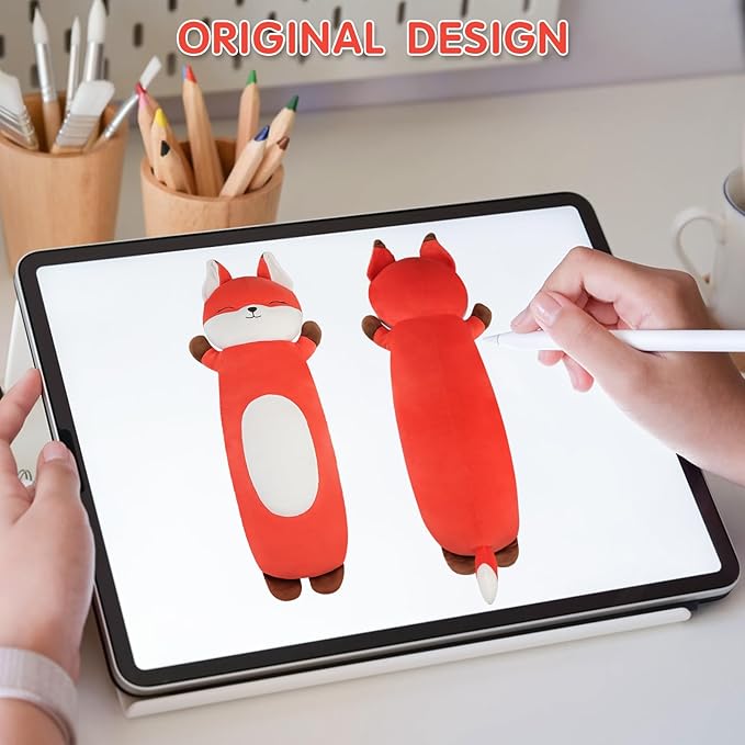 22 inch Orange Fox Body Pillow for Kids, Fox Stuffed Animals, Soft Long Cuddle Pillow Plushies, Giant Cute Fox Plush Toys Gift for Kids, Boys Birthday