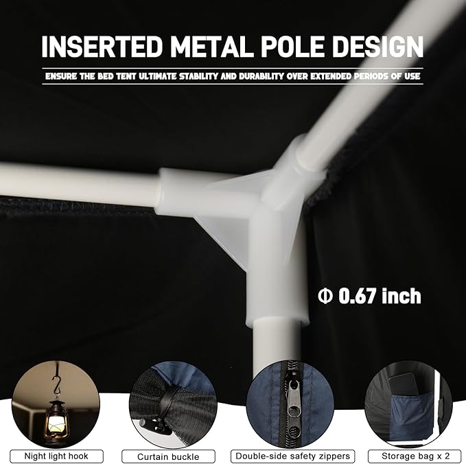 Bed Tent Bed Canopy Full Size Tents for Adult and Kids - Portable Sleeping Bed Tents 80% Blackout with 4 Doors Breathable Private Space Tents(Mattress Not Included)