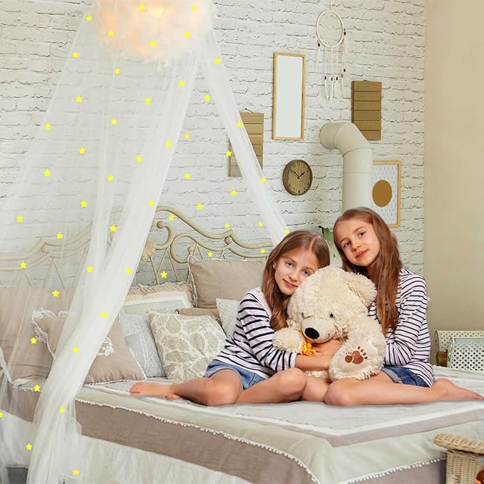 Eimilaly Stars Bed Canopy Glow in The Dark, Bed Canopy for Girls Mosquito Net, Princess Canopy for Girls Bed Room Decor, Blue