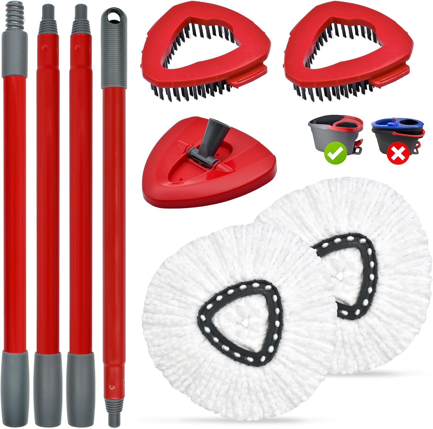 Spin Mop Head Replacement,Iron Spin Handle,Brush and Base Compatible with O Cedar EasyWring 1 Tank System,Microfiber Mop Refills and 30-58" Handle Combo Set to Floor Cleaning(White,1 Tank)