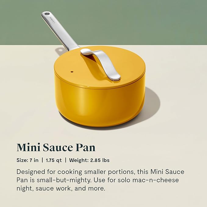 Caraway Mini Cookware Set - Non-Stick Ceramic Fry Pan (1.05 qt, 8") & Sauce Pan (1.75 qt) - Non Toxic, PTFE & PFOA Free - Oven Safe & Stovetop Agnostic (Gas, Electric & Induction) - Marigold