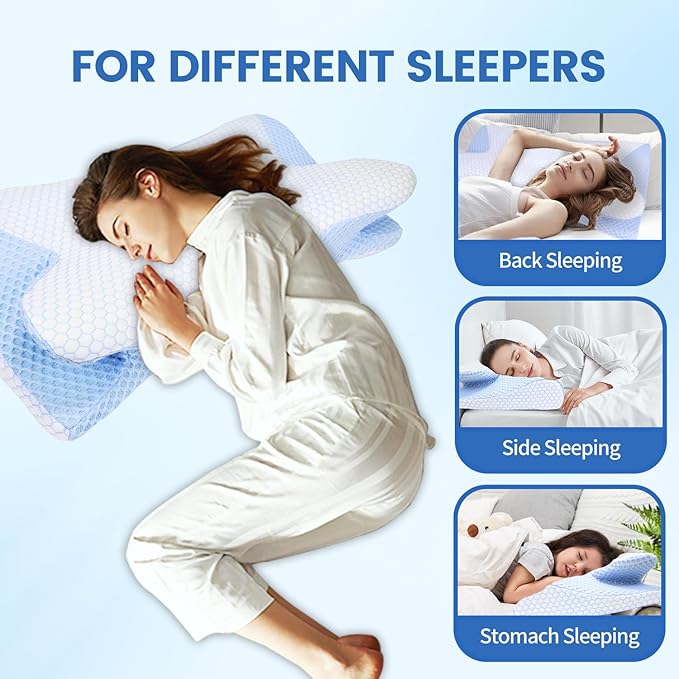 Contour Memory Foam Sleeping Pillows, Bed Pillow for Neck and Shoulder Pain, 2 in 1 Ergonomic Neck Cervical Pillow - for Side,Back,Stomach Sleepers - Neck Pain Relief