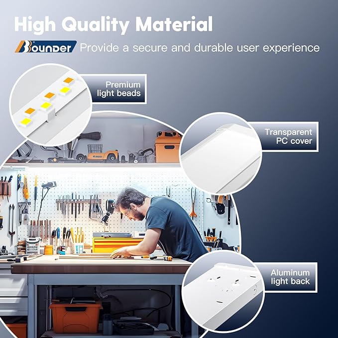 BBOUNDER 6 Pack 4FT LED Wraparound Light with 3CCT Selectable, 4000K/5000K/6500K, Super Bright 5500LM 50W 4 Foot Fluorescent Light Fixture, Flush Mount Office Ceiling Light for Kitchen Garage, White