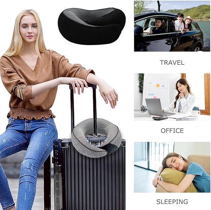 2024 New Neck Pillow, Travel Neck Pillow, Airplane Memory Foam Travel Neck Pillow, Foldable for Sleeping (Black), OPZ-416