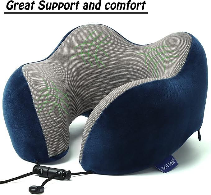 GOTDYA Travel Pillow,Travel Neck Pillows for Sleeping,100% Pure Memory Foam Soft Comfort & Support Pillow for Airplane/Car/Office&Home Rest Use-Blue